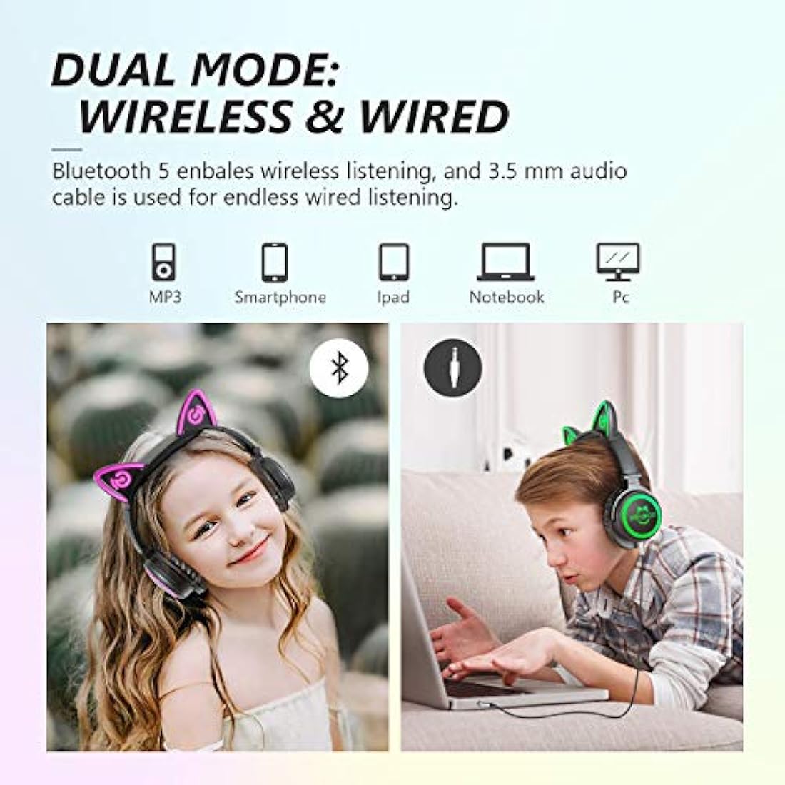 MindKoo - Auriculares inalámbricos con Bluetooth y luz LED