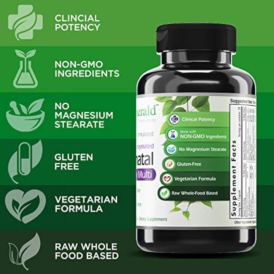 Prenatal 1-Daily Multi - Multivitamina con ácido fólico de coenzima Plus hierro "suave" - Apoyo para mujeres embarazadas y lactantes - Laboratorios de esmeralda - 30 cápsulas vegetales