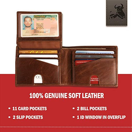 Billetera para hombres de cuero genuino suave vintage Marrón