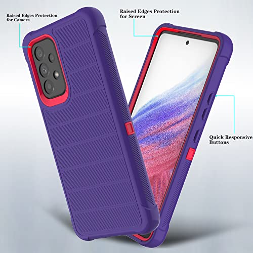 Leptech Funda para Samsung Galaxy A53 5G con protector de pantalla de cristal, [Serie Funda] Clip de cinturón protectora, resistente, resistente, resistente, resistente, militar, a prueba de golpes, cubierta para teléfono celular (morado)