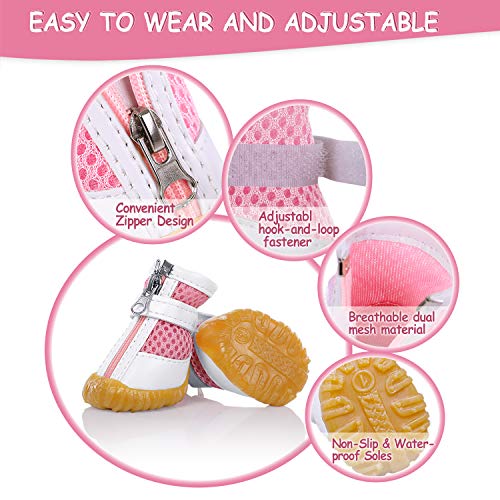AOFITEE Zapatos de malla para perros para mascotas, zapatos transpirables para perros pequeños, sandalias impermeables para mascotas con suela antideslizante y cierre de cremallera, protector duradero para patas de mascotas para pavimento caliente