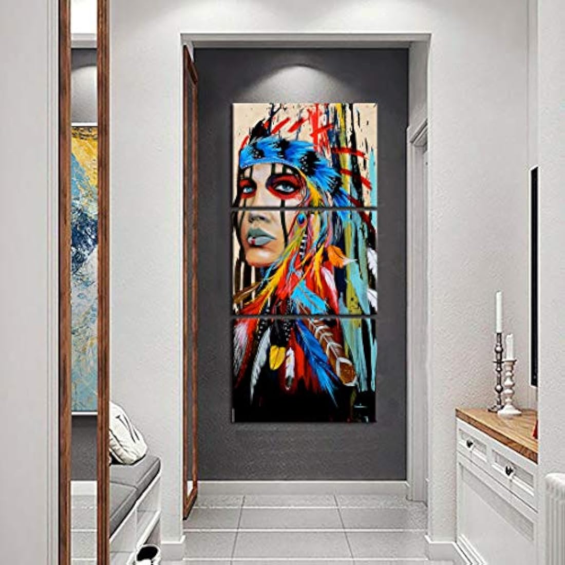 Yatsen Bridge Wolf - Pintura india americana 3 piezas