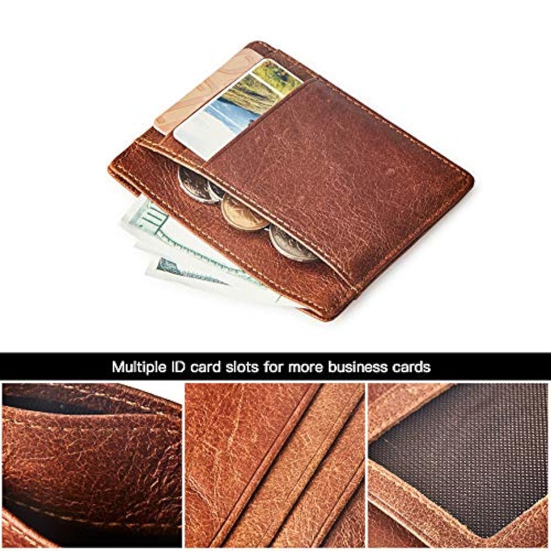 Billetera Tachuelas de latón de cuero fino para hombre
