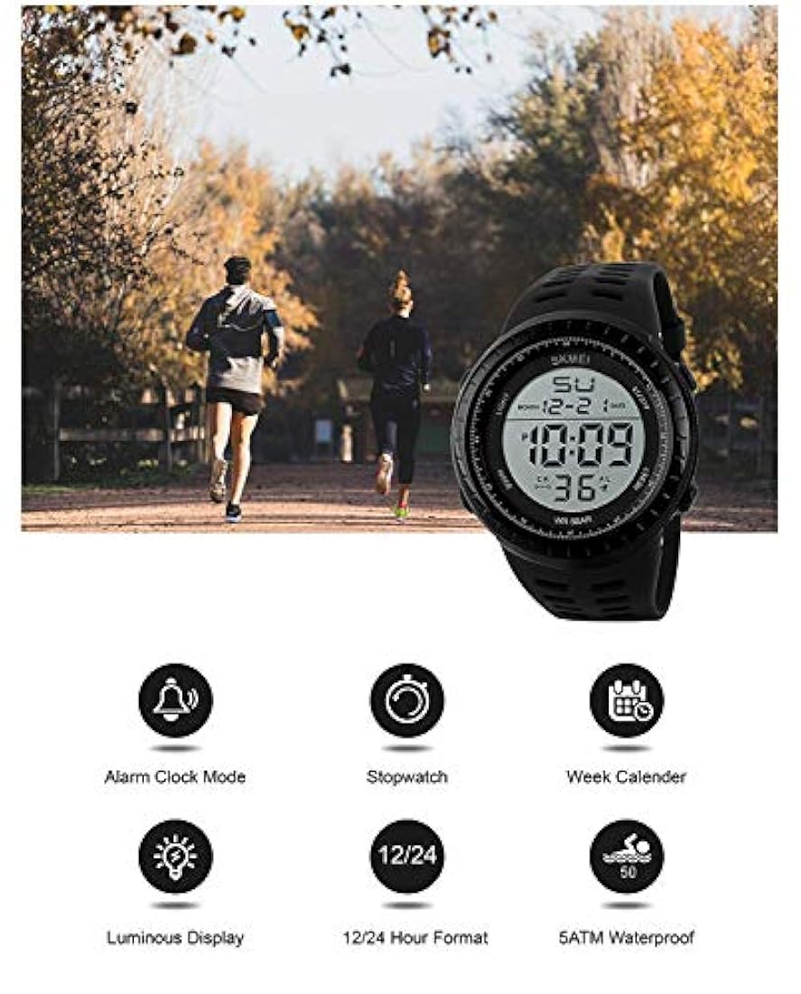Reloj deportivo digital hombre,pantalla LED,esfera grande