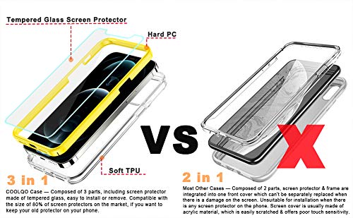 COOLQO- Funda transparente de silicona de cuerpo completo 360º a prueba de golpes, compatible con iPhone 12 / iPhone 12 Pro de 6.1 pulgadas [con 2 protectores de pantalla de vidrio templado], amarillo