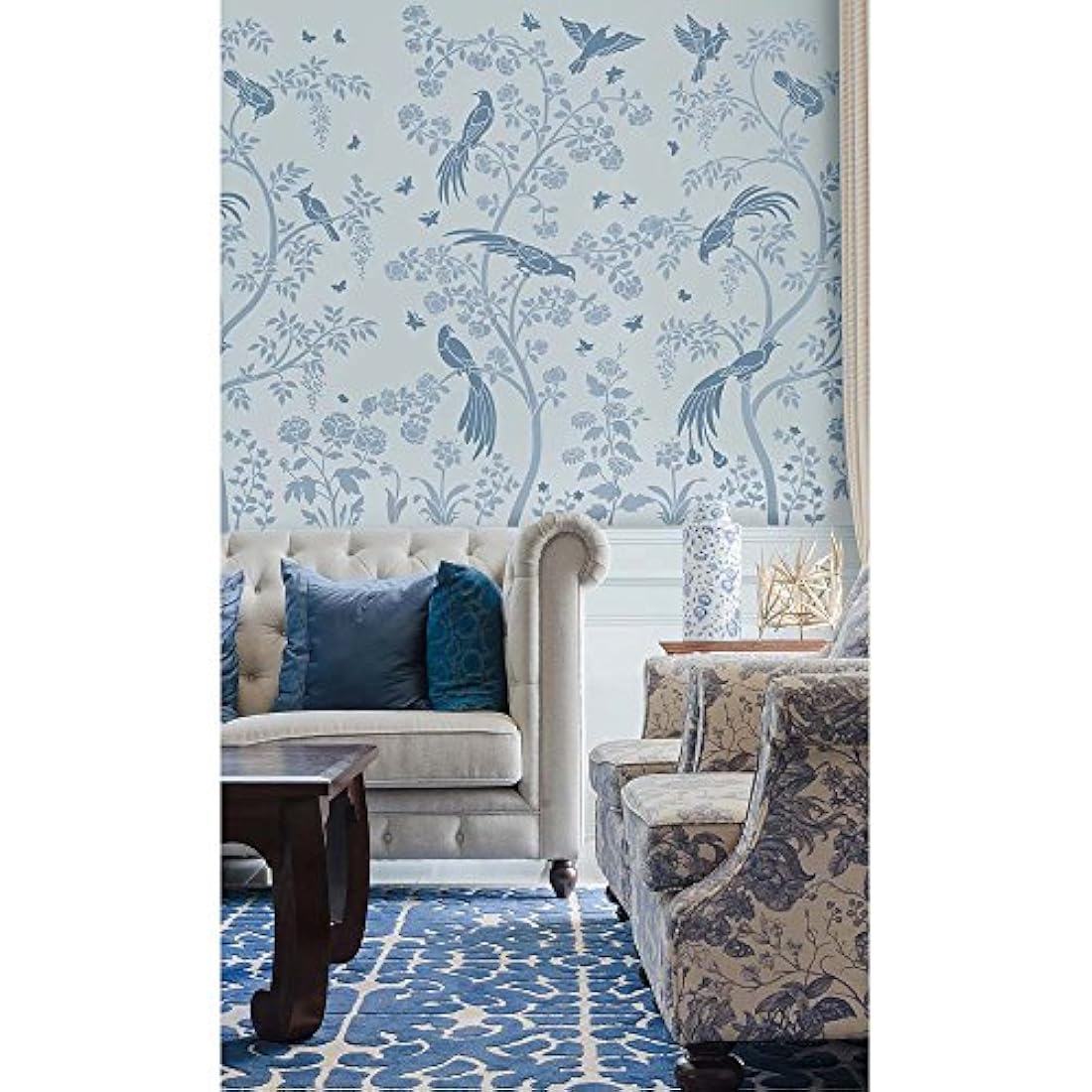 Plantilla para pared con diseño de pájaros y bayas