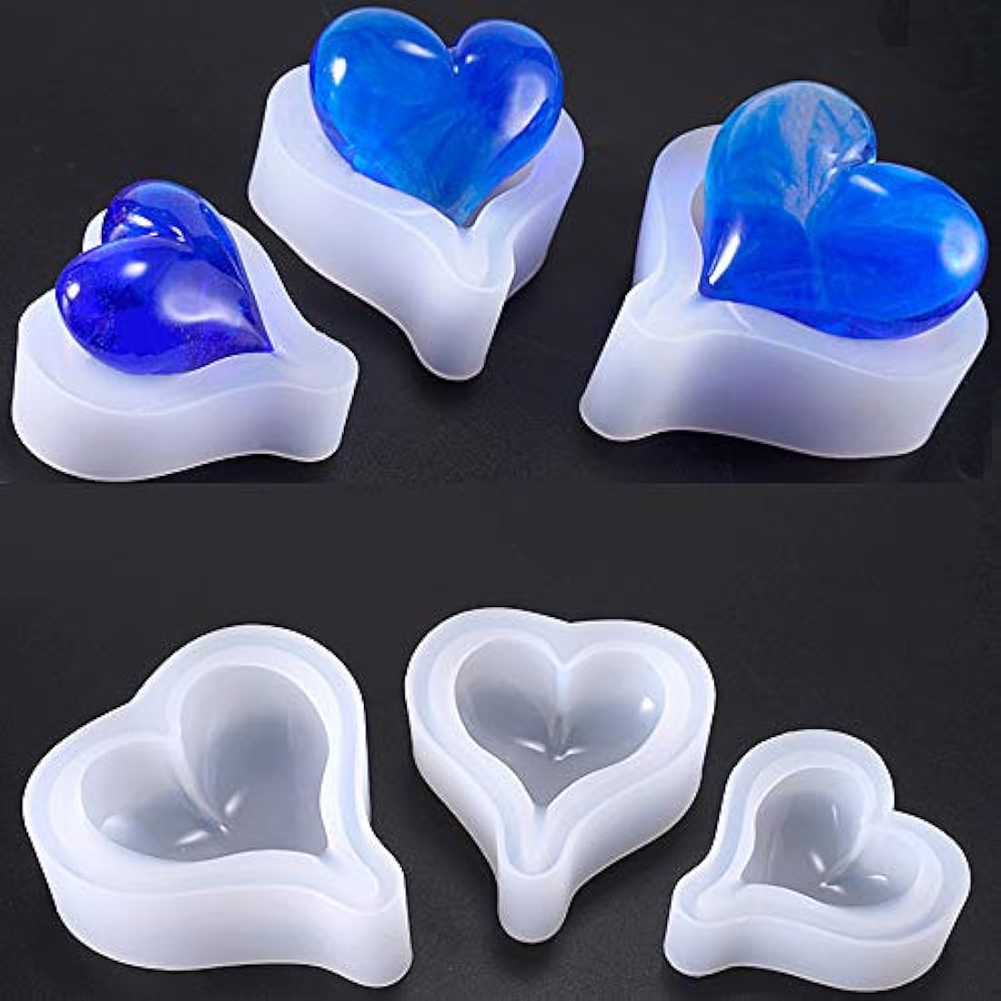 Molde de resina de silicona con forma de corazón profundo de 6 estilos, más de 1 pulgada, para llaveros hechos a mano