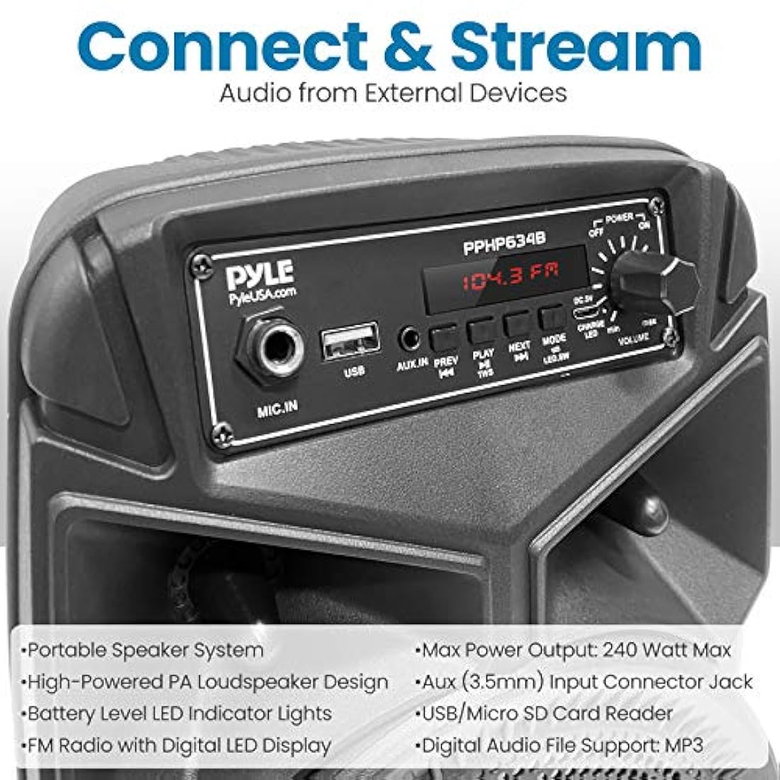Parlante Portátil con Bluetooth 240 W PYLE-PRO PPHP634B