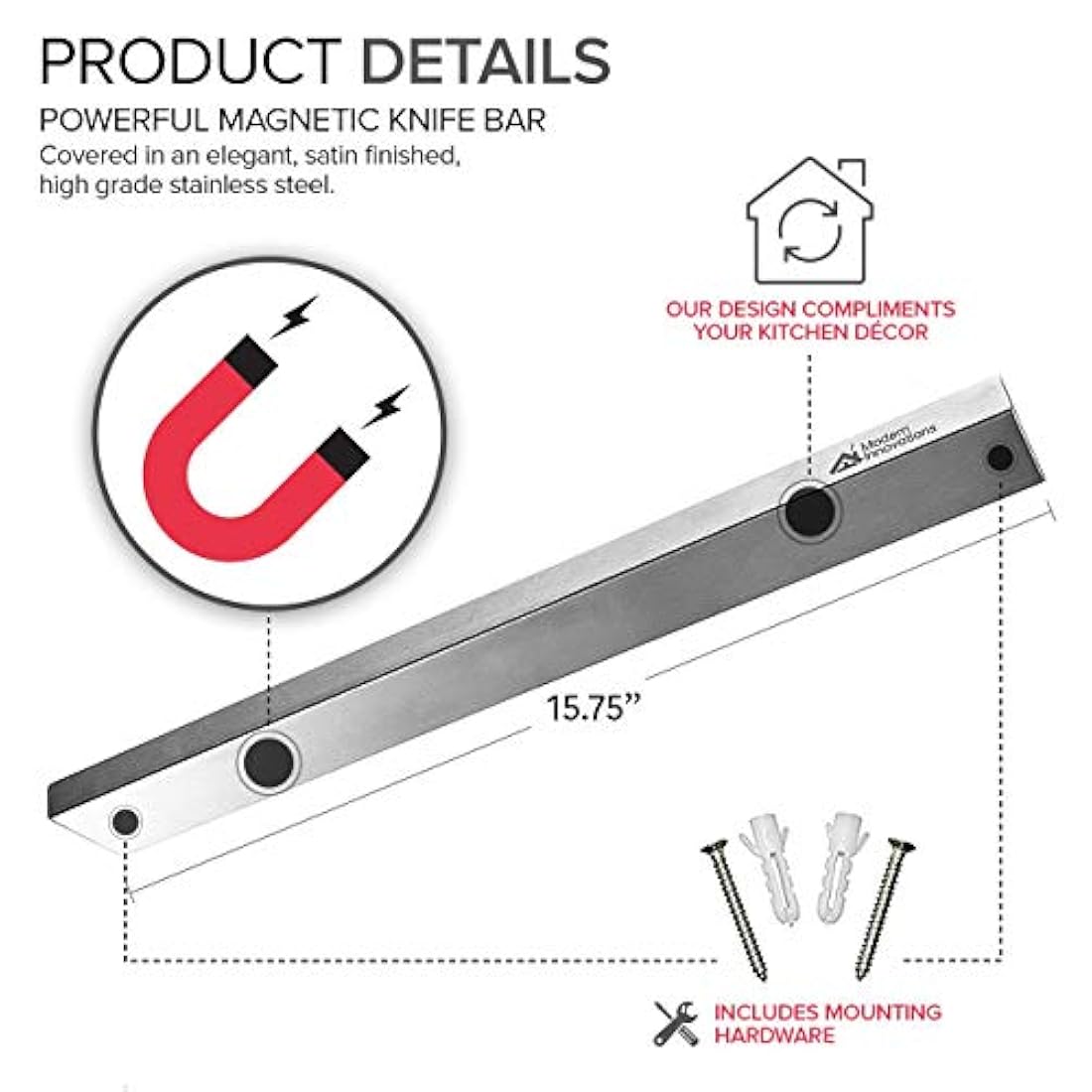 Barra magnética de acero inoxidable para cuchillos de 16.0