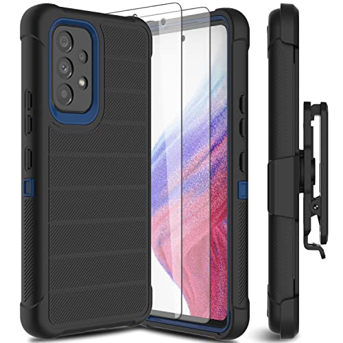Leptech Funda para Samsung Galaxy A53 5G con protector de pantalla de cristal, [Serie Funda] Clip de cinturón de protección, resistente, resistente, resistente, resistente, militar, a prueba de golpes, cubierta para teléfono celular (negro)