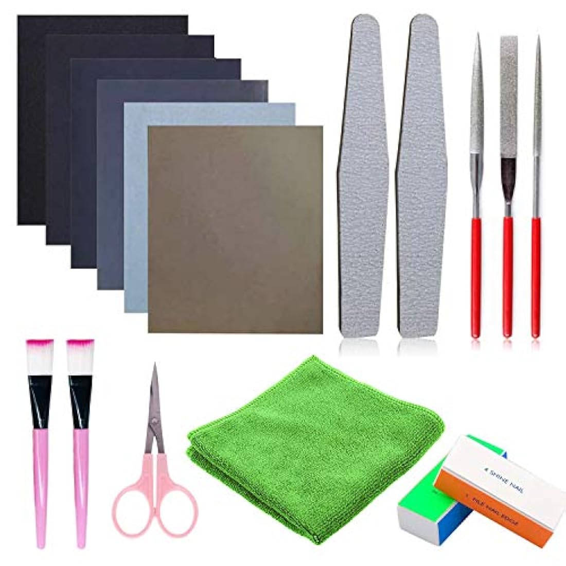 Woohome Juego de 17 herramientas de fundición de resina, 3 estilos de lima, papel de arena, bloques de pulido, paño de pulido, tijeras, cepillos para suministros de joyería, pulido de resina epoxi
