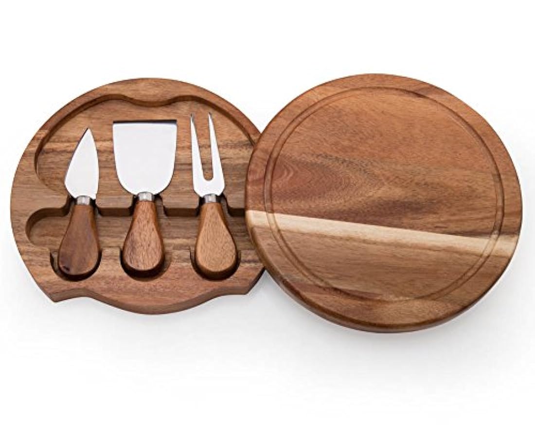 ILEAF - Tabla de queso de madera de acacia con 3 cuchillos