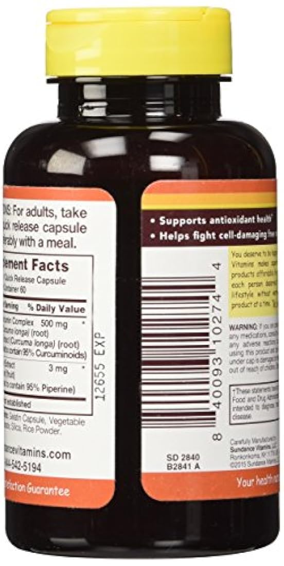 Tabletas Sundance Cúrcuma Curcumina Complejo, 60 Count