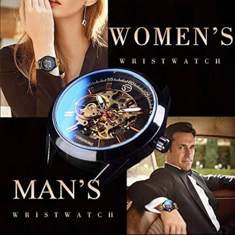 Relojes para hombre, esqueleto mecánico automático