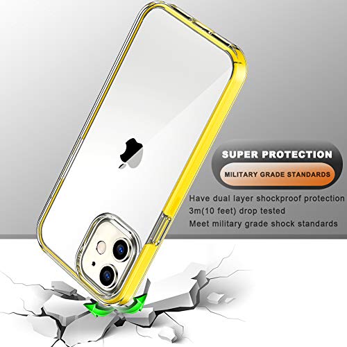 COOLQO- Funda transparente de silicona de cuerpo completo 360º a prueba de golpes, compatible con iPhone 12 / iPhone 12 Pro de 6.1 pulgadas [con 2 protectores de pantalla de vidrio templado], amarillo