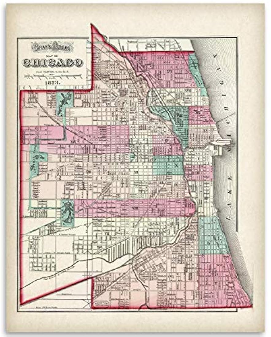 Mapa de la ciudad de Chicago impresión de arte sin marco