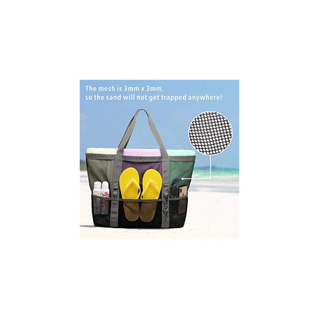 Bolsa de playa malla de gran tamaño 9 bolsillos color negro