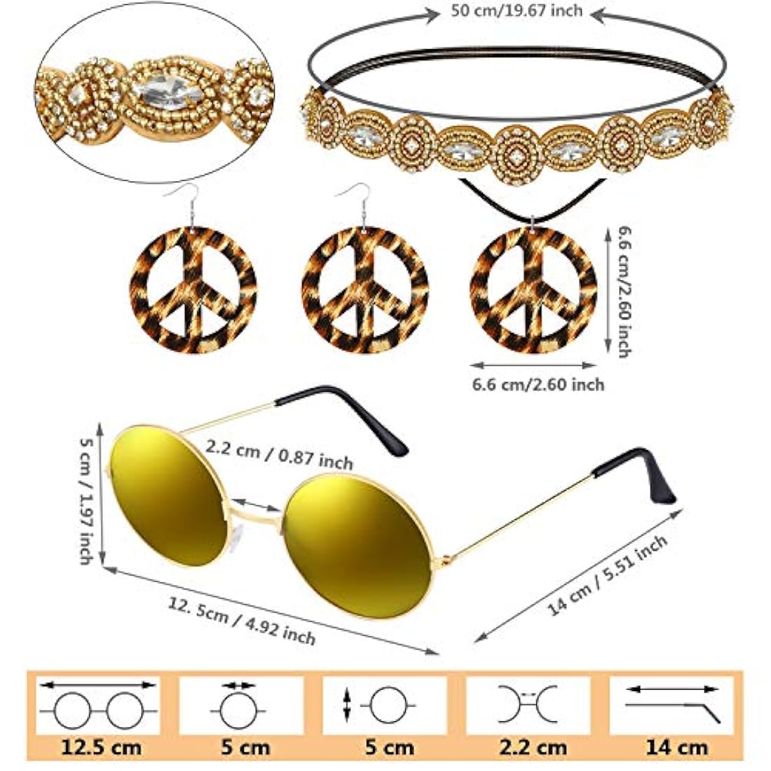 Disfraces 6 piezas 60s 70s hippie traje
