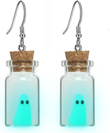 Pendientes Fantasma en Botella, Joyas Halloween, Brillantes
