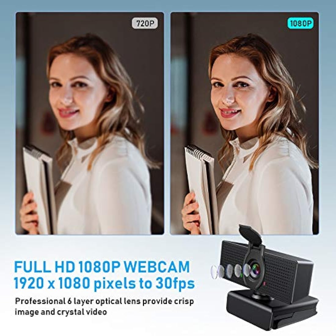 Webcam con micrófono,1080P HD y cubierta de privacidad, USB