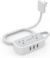 TESSAN - Cable de extensión de enchufe plano con 3 puertos USB, regleta de alimentación ultrafina con 2 salidas de CA esenciales para cruceros, corrector de salida pequeño de 5 pies de bajo perfil