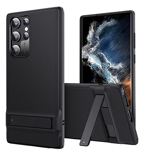 ESR Funda de metal con función atril compatible con Samsung Galaxy S22 Ultra (6.8 pulgadas) (2022), soporte patentado versátil, cubierta trasera delgada y flexible, color negro