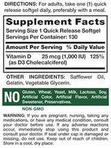 Vitamina D3 1000 UI | 130 cápsulas blandas | Alta potencia D | Sin OMG, sin gluten, sin soja | por Nature 's Truth