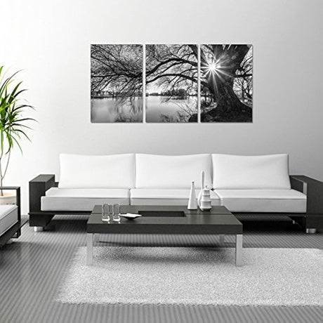 Lienzo decorativo con diseño de árbol blanco y negro