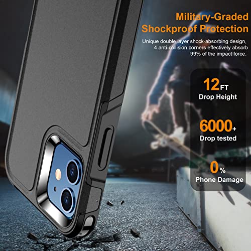 Funda resistente a prueba de golpes para iPhone 12/12 Pro, con [2 protectores de pantalla de vidrio + 2 protectores de lente de cámara, a prueba de polvo] [a prueba de caídas] [resistente y resistente protección de cuerpo completo] - Negro