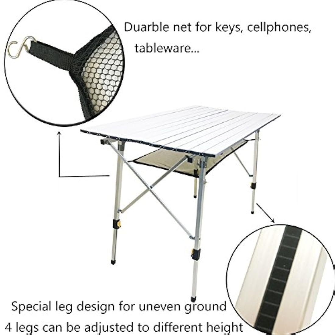Mesa plegable de aluminio ajustable en altura para acampar