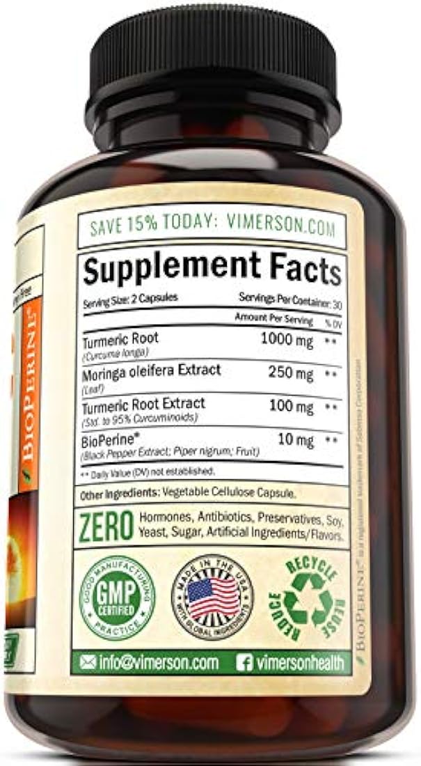 Curcumina cúrcuma  moringa oleifera y suplemento bioperina.