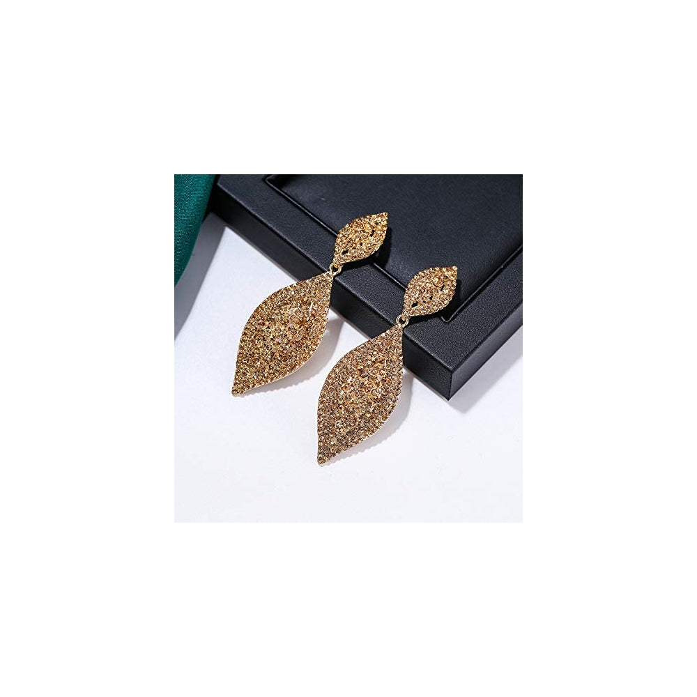 Aretes colgantes de 2 hojas con cristales para novia