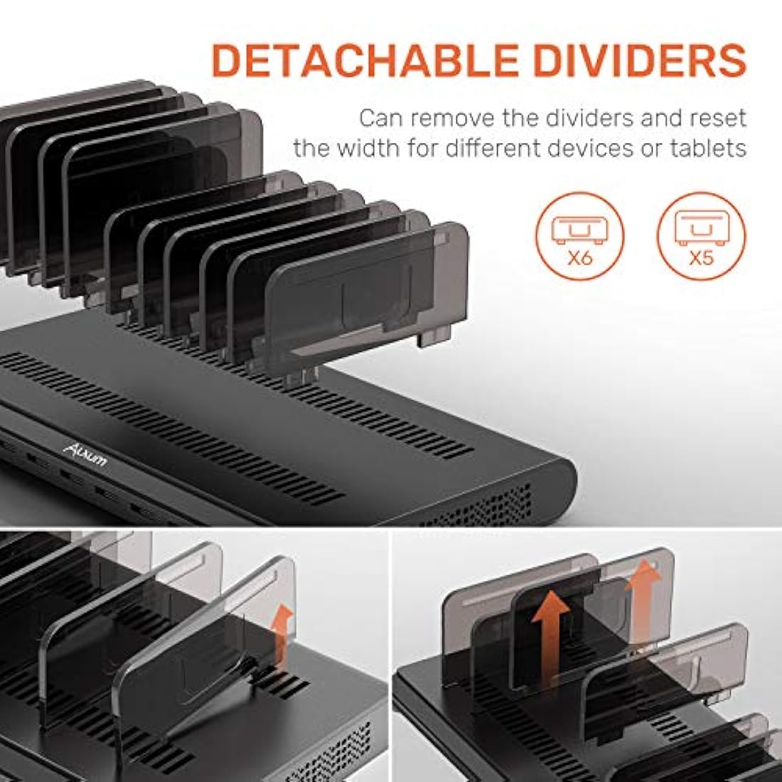 Estación de carga USB para 10 puertos con 2,4 A/negro/60 W.
