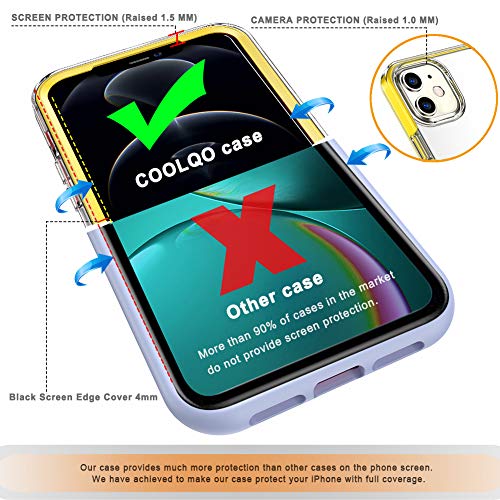 COOLQO- Funda transparente de silicona de cuerpo completo 360º a prueba de golpes, compatible con iPhone 12 / iPhone 12 Pro de 6.1 pulgadas [con 2 protectores de pantalla de vidrio templado], amarillo