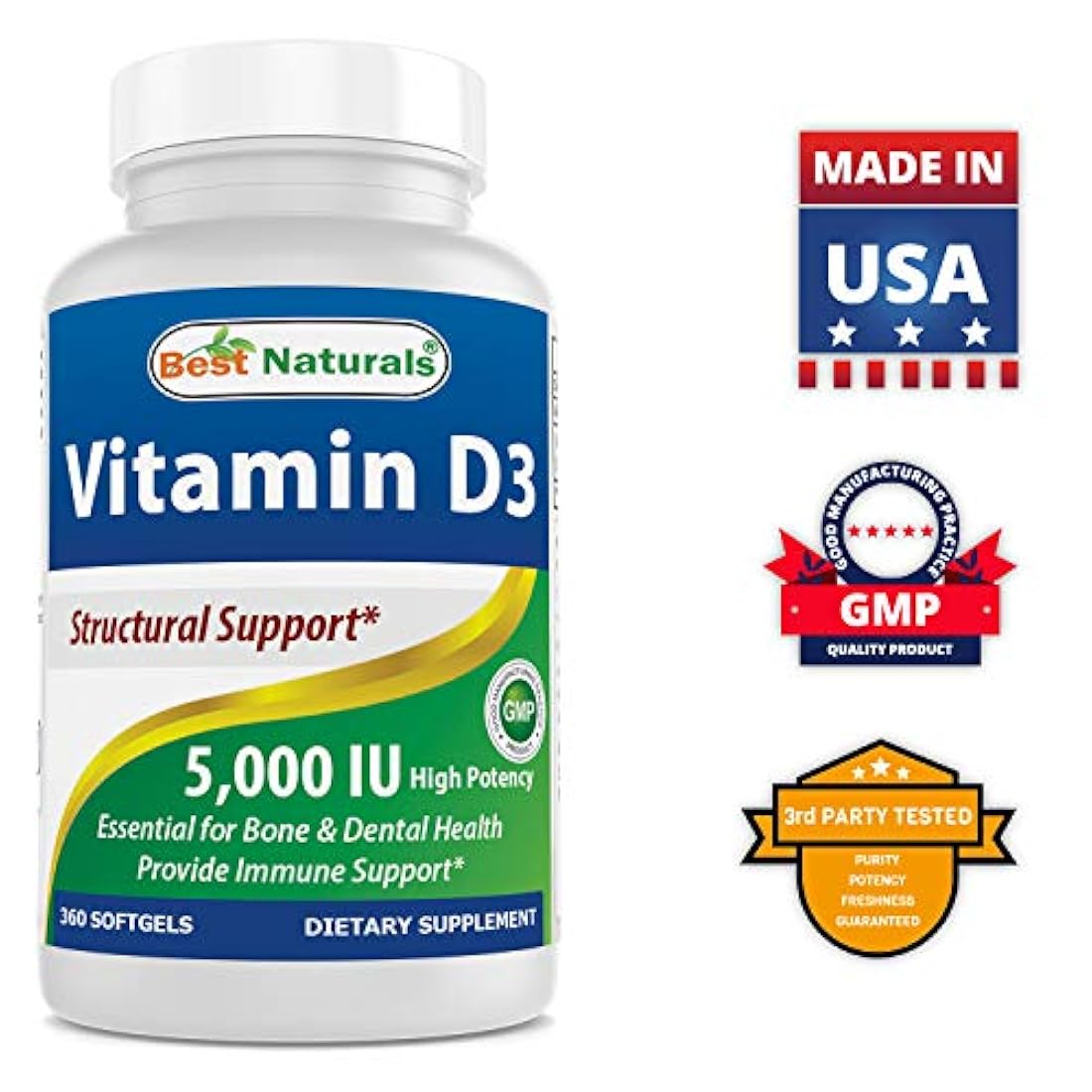 # 1 Vitamina D3 Suplemento por Mejor Naturals – gmo-free, preservative-free, grado de USP Natural Vitamina D, 1, 1