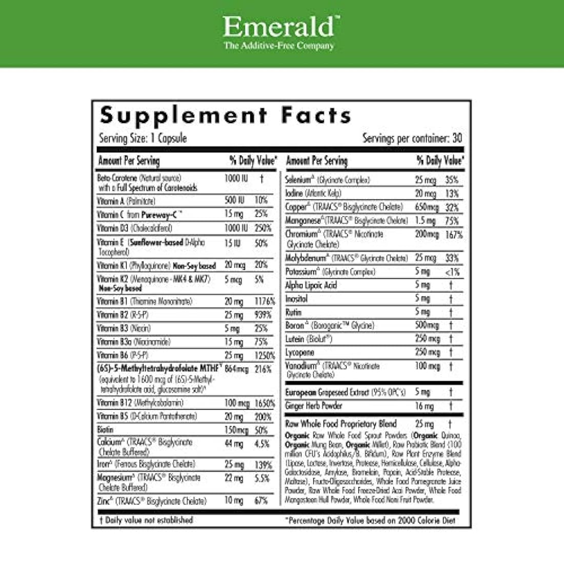 Prenatal 1-Daily Multi - Multivitamina con ácido fólico de coenzima Plus hierro "suave" - Apoyo para mujeres embarazadas y lactantes - Laboratorios de esmeralda - 30 cápsulas vegetales