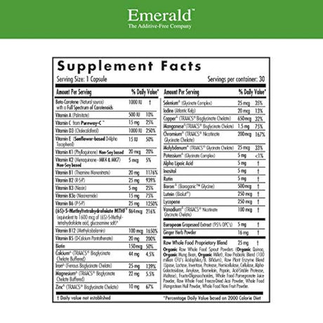 Prenatal 1-Daily Multi - Multivitamina con ácido fólico de coenzima Plus hierro "suave" - Apoyo para mujeres embarazadas y lactantes - Laboratorios de esmeralda - 30 cápsulas vegetales