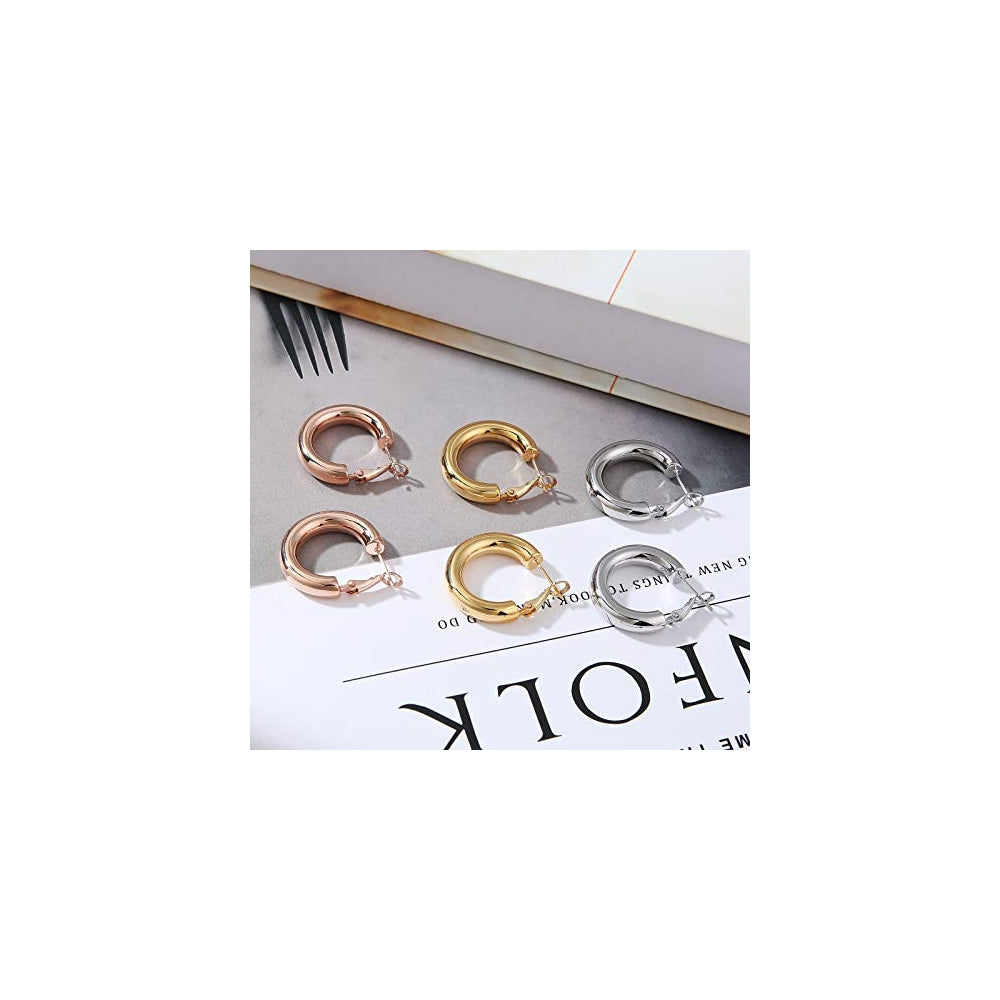Aretes de aro de oro grueso para mujer con poste de plata