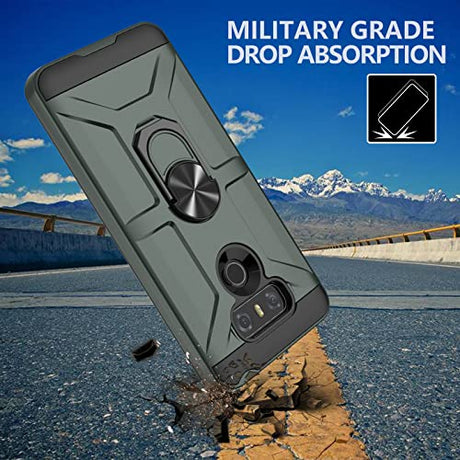 Funda para LG G6, funda para LG G6 con [3 protectores de pantalla de vidrio templado], soporte de anillo integrado y soporte magnético para coche a prueba de golpes, resistente a caídas, funda resistente para LG G6, color verde oscuro