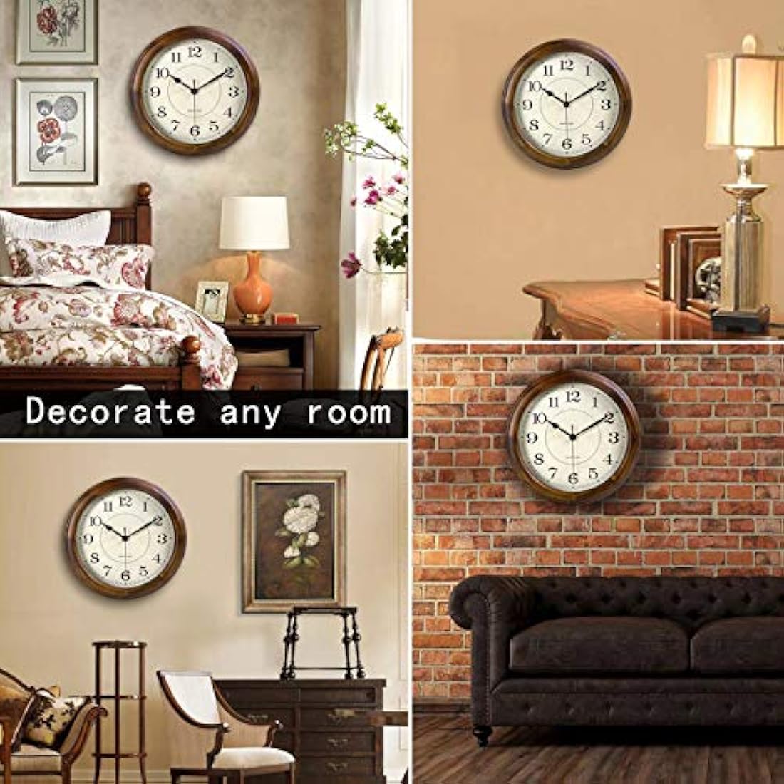Reloj de pared de madera de 14.0 in, silencioso
