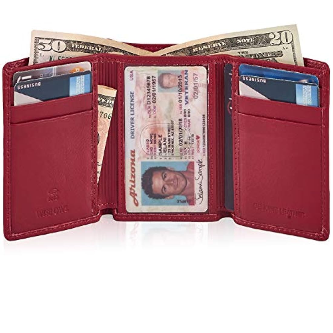 WISE OWL - Cartera de piel para hombre con identificación