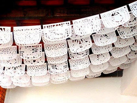 Papel picado boda, blanco, banner de México Mexicano