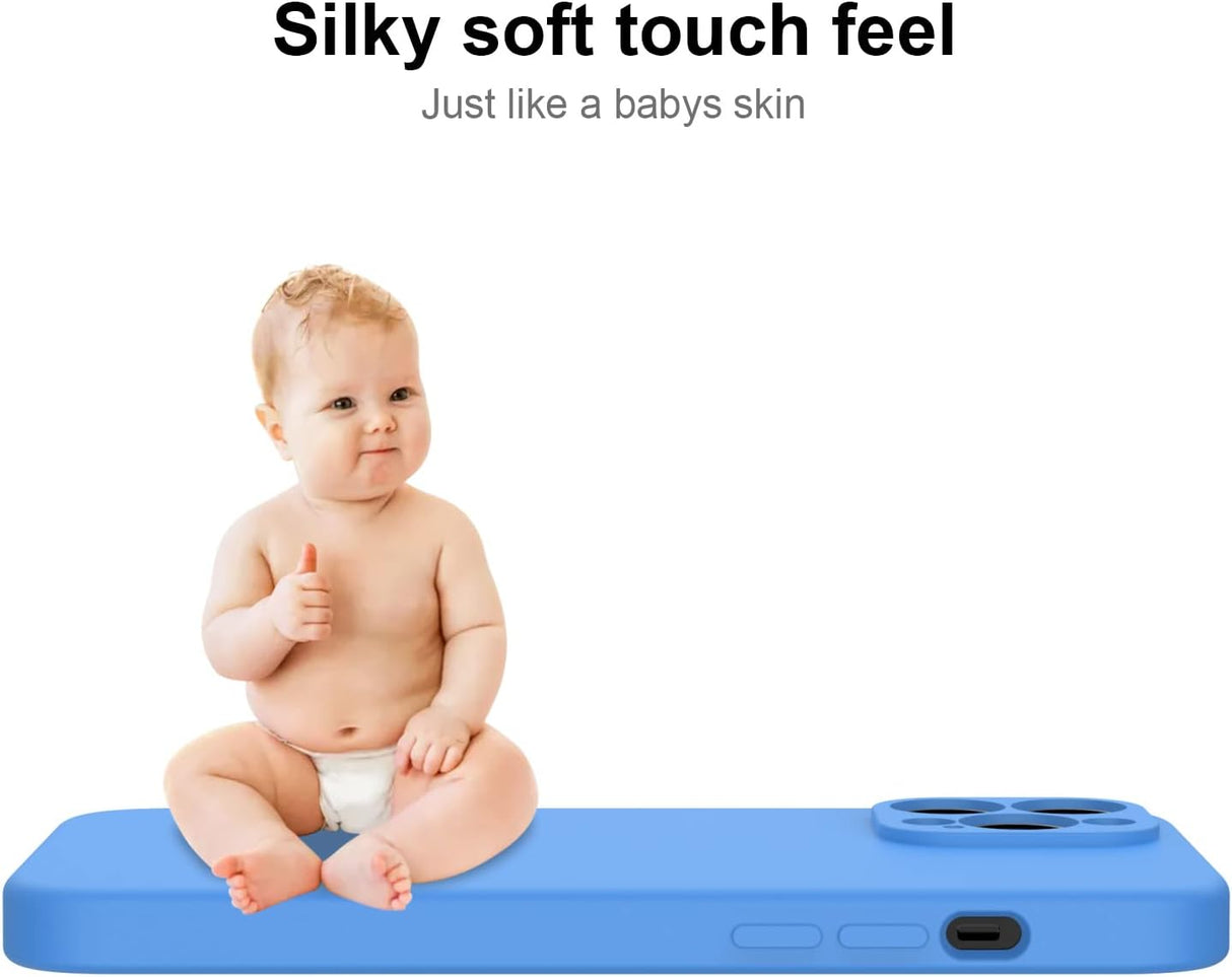 DEENAKIN Funda para iPhone 13 Pro Max con protector de pantalla, cubierta de goma de gel de silicona líquida suave y duradera para iPhone 13 Pro Max de 6.7 pulgadas, color azul cielo