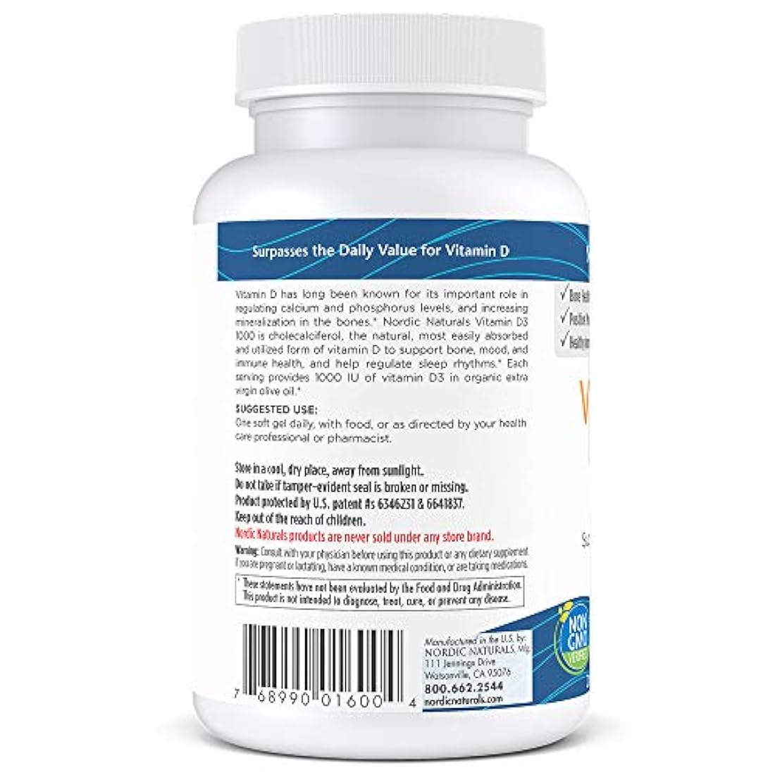 Vitamina D3 - 25 mcg salud ósea y sistema inmunológico