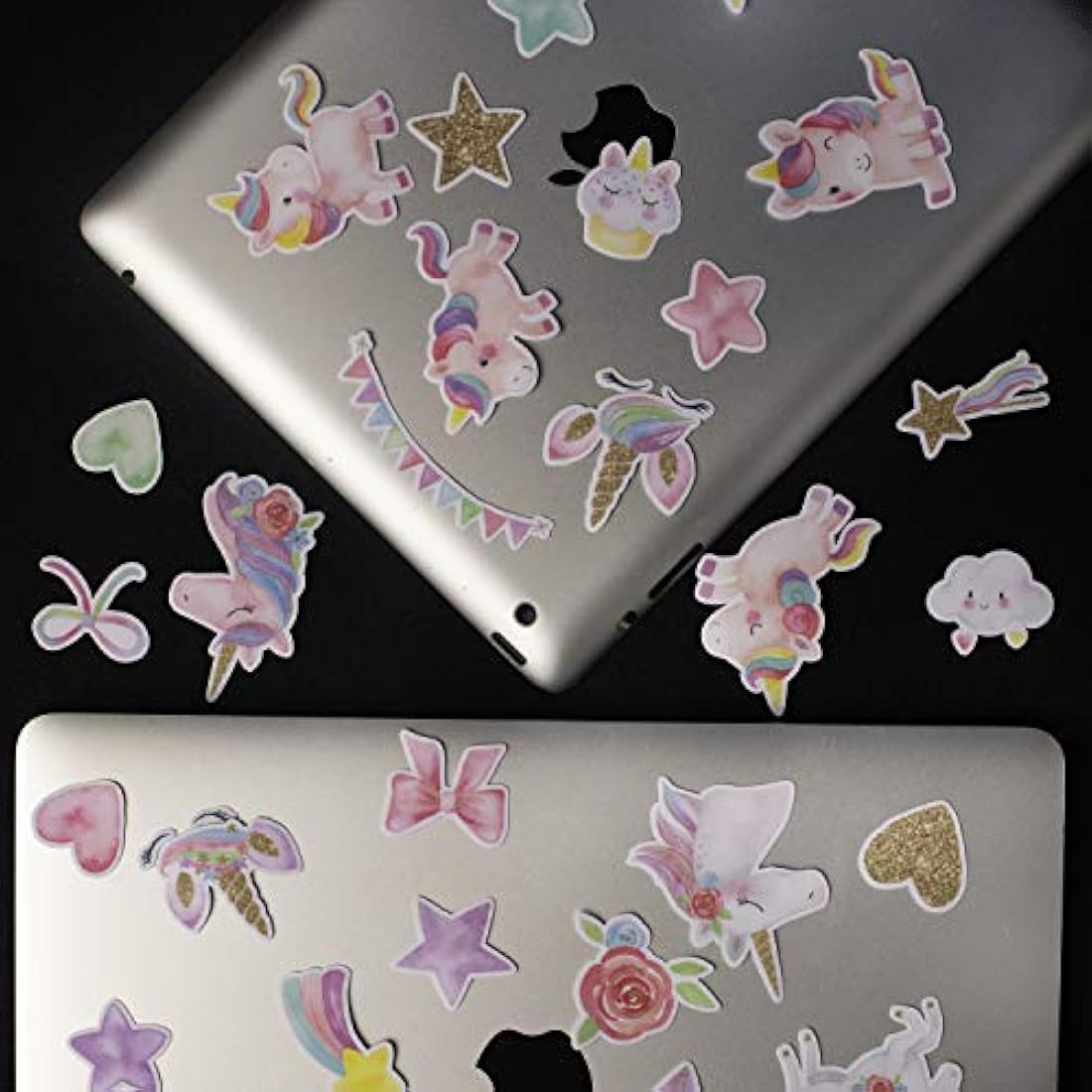Pegatinas de unicornio arcoíris mágico de peonía azul marino