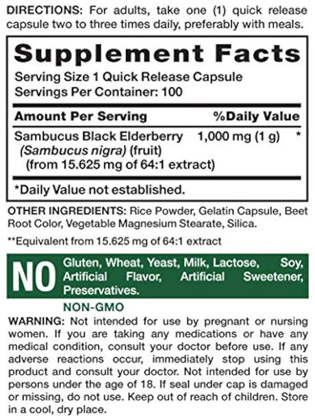 Nature's Truth - Cápsulas de saúco (1000 mg, 100 unidades)