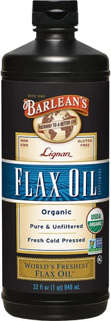 Suplemento de Aceite de Linaza Barlean's, 32 oz, Omega-3 ALA