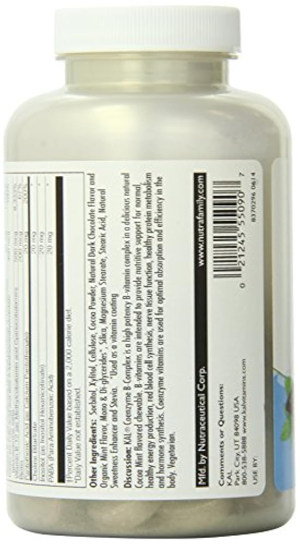 KAL Coenzyme B-Complex Tabletas, Cacao Menta, 60 unidades