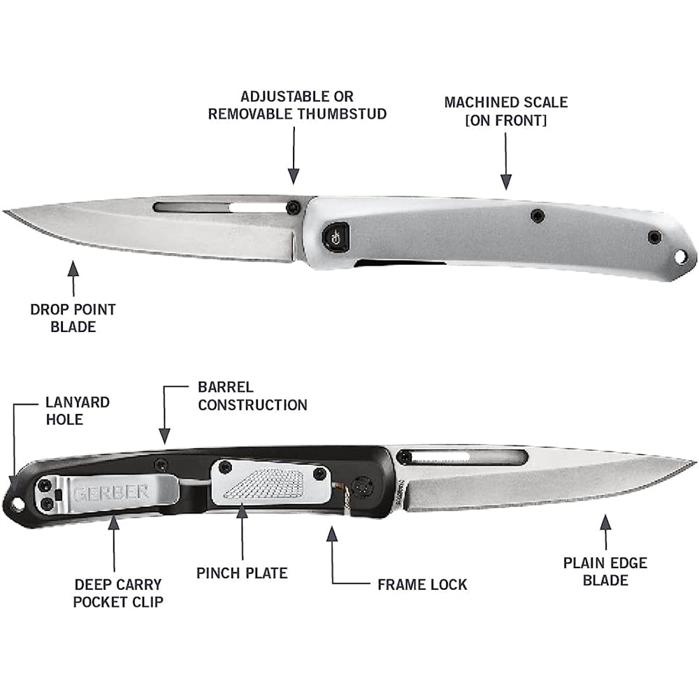 Cuchillo de bolsillo plegable con borde liso aluminio