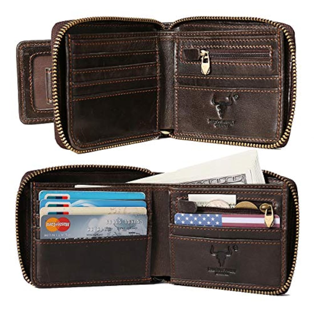 Cartera con cremallera para hombre bloqueo RFID MING CLAN
